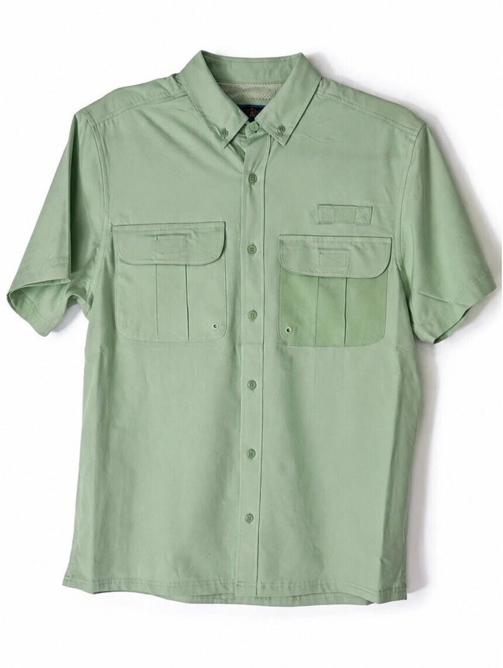 XCaster Men’s Fishing Shirt Mint Green Short Sleeve Vented Sun Protection Size M